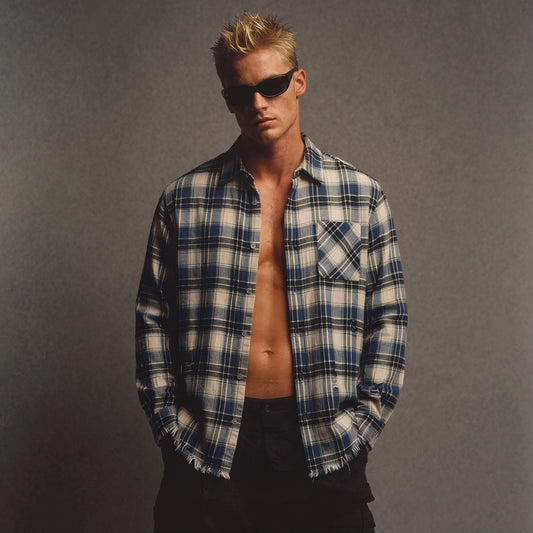 Raw Hem Plaid Shirt