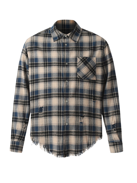 Raw Hem Plaid Shirt
