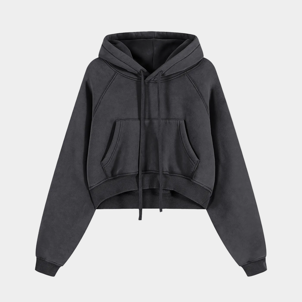 Stone Washed Cropped Hoodie - Glitter Noir