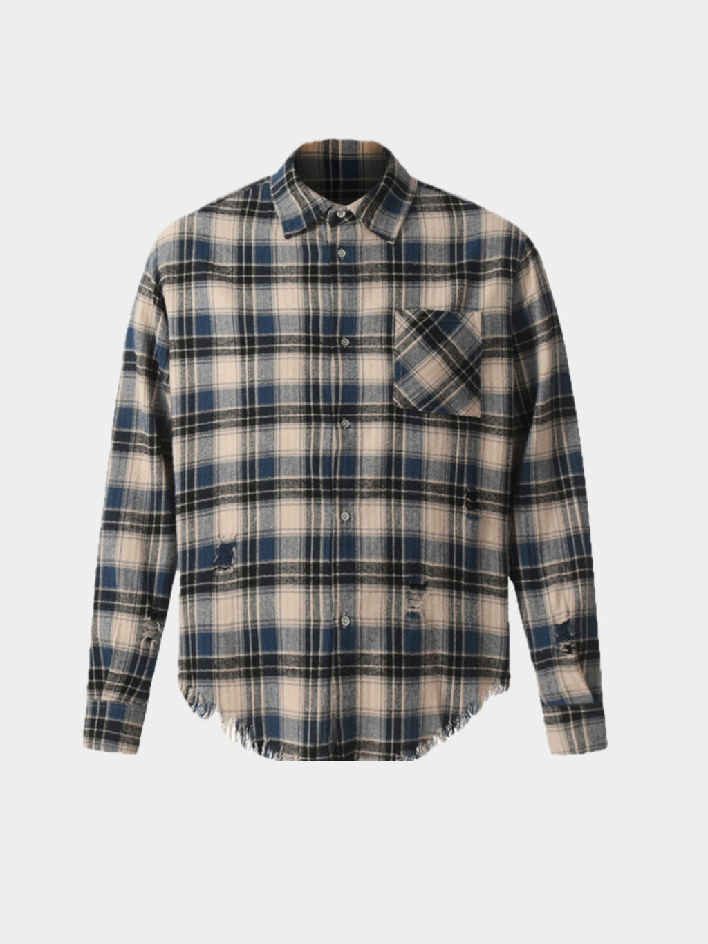Raw Hem Plaid Shirt - Glitter Noir