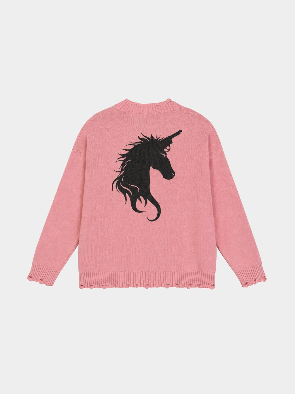 blush pink knit sweater with hand distressing