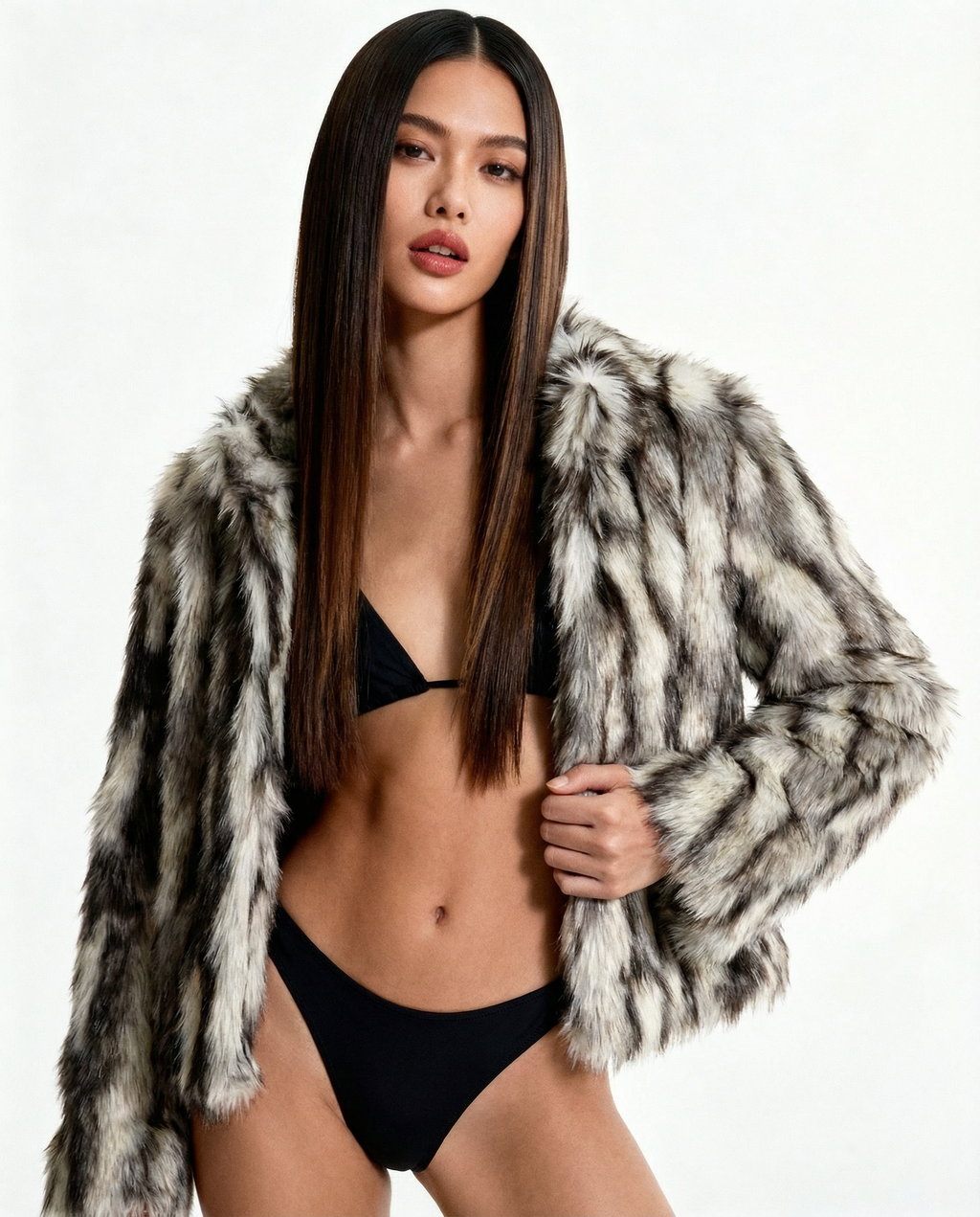 La Volpe Faux-Fur Jacket - Glitter Noir