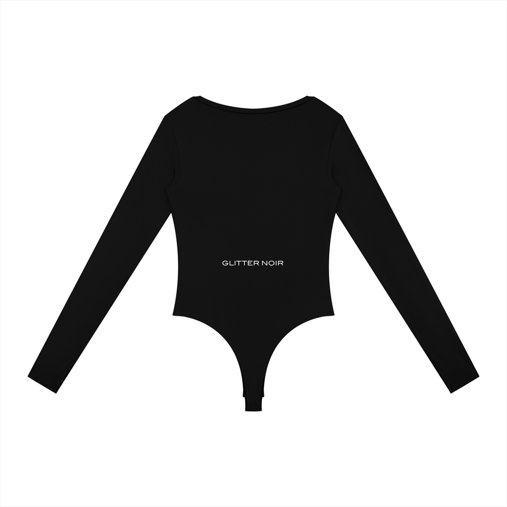 Women's Tight Long Sleeve Yoga Bodysuit - Glitter Noir