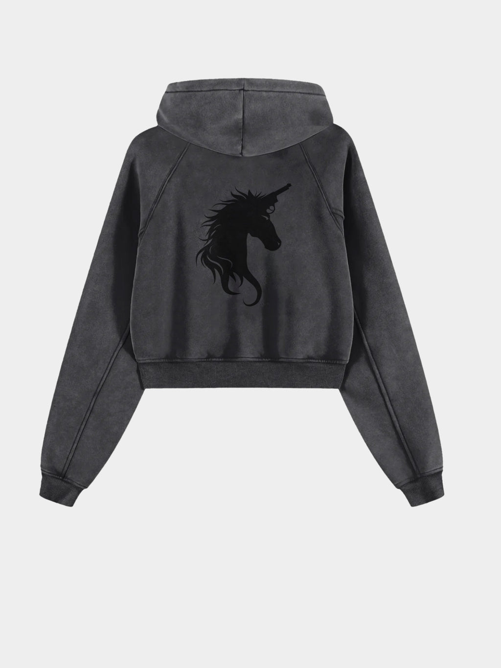 Stone Washed Cropped Hoodie - Glitter Noir