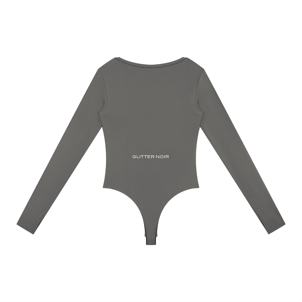 Women's Tight Long Sleeve Yoga Bodysuit - Glitter Noir