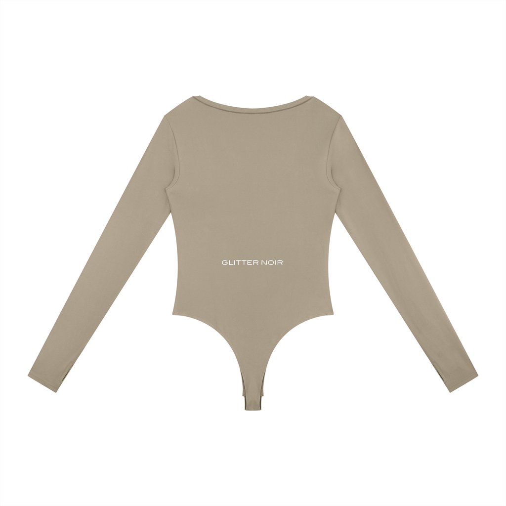 Women's Tight Long Sleeve Yoga Bodysuit - Glitter Noir