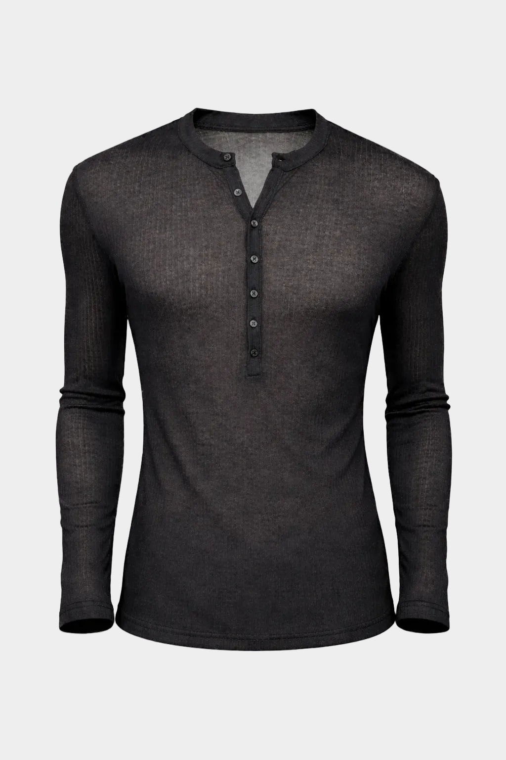 Sheer Form Ribbed Henley - Glitter Noir