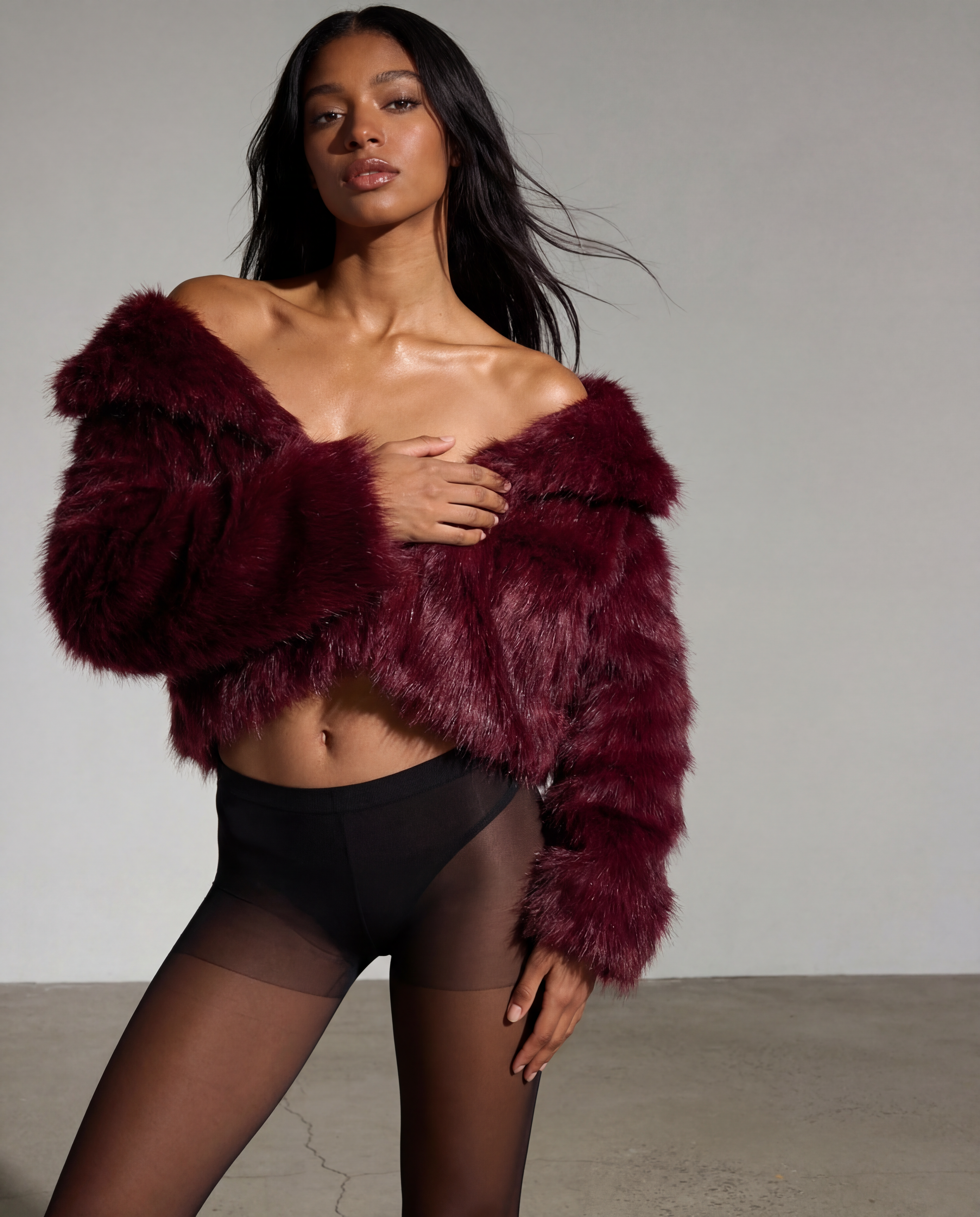 Bordeaux Faux Fur - Glitter Noir