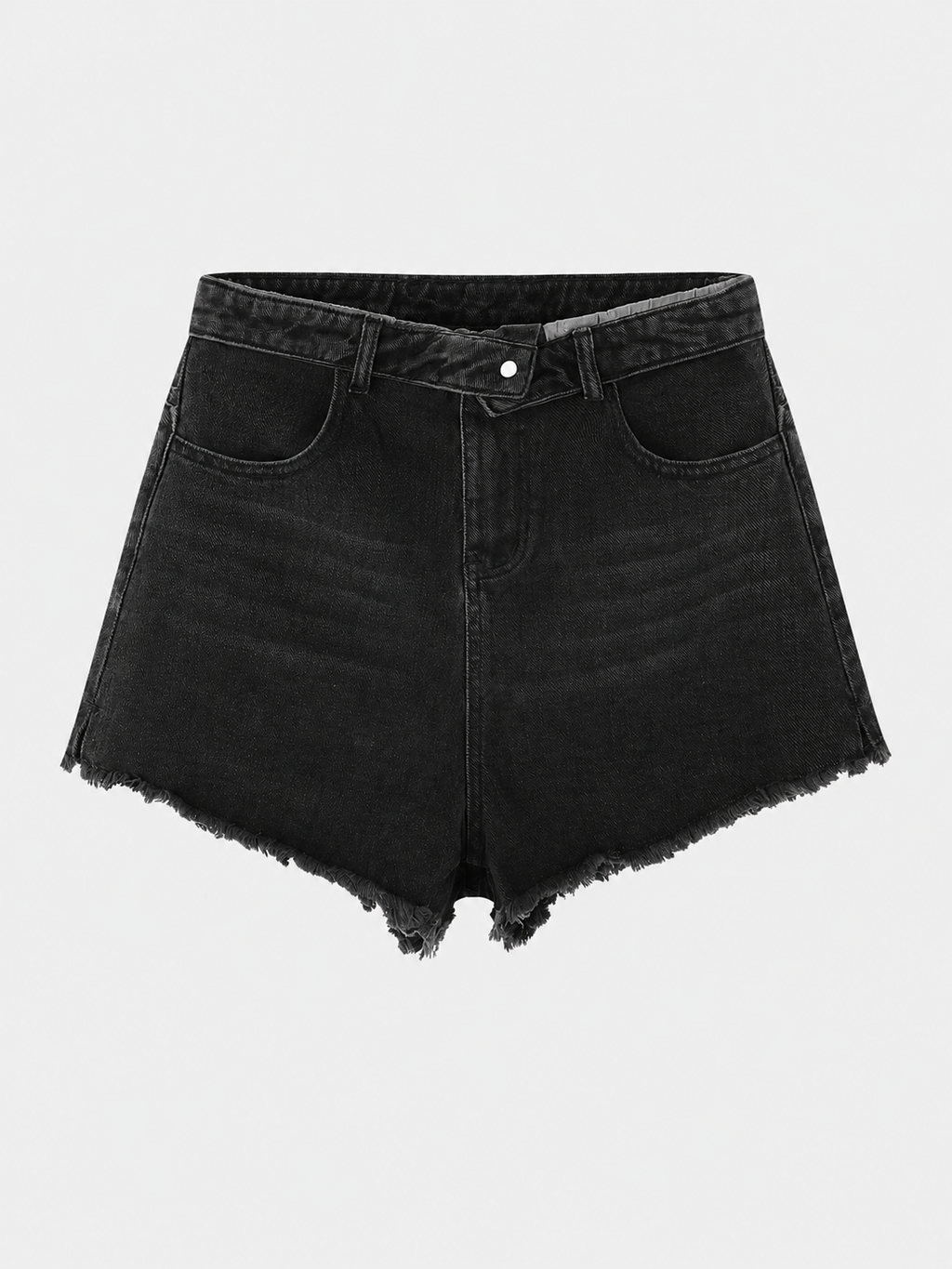 Washed black high-rise denim shorts, slim cropped fit — Glitter Noir