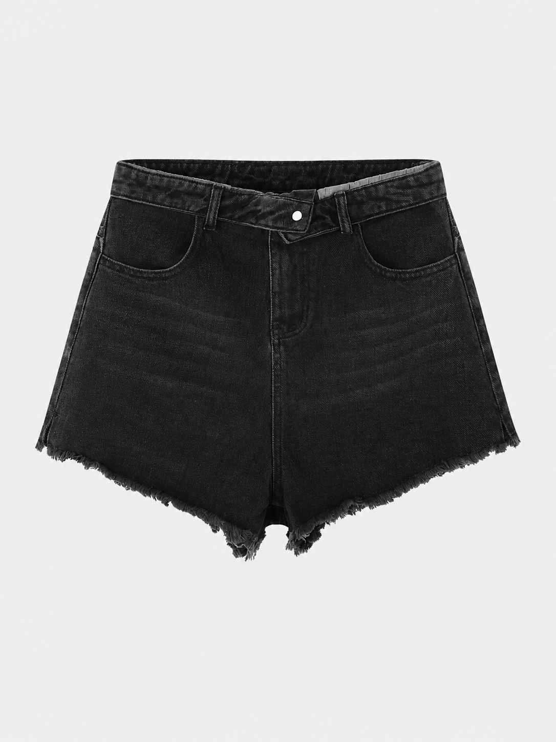 Washed black high-rise denim shorts, slim cropped fit — Glitter Noir
