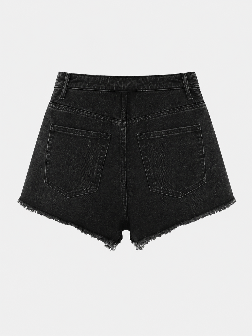 Washed black high-rise denim shorts, slim cropped fit — Glitter Noir