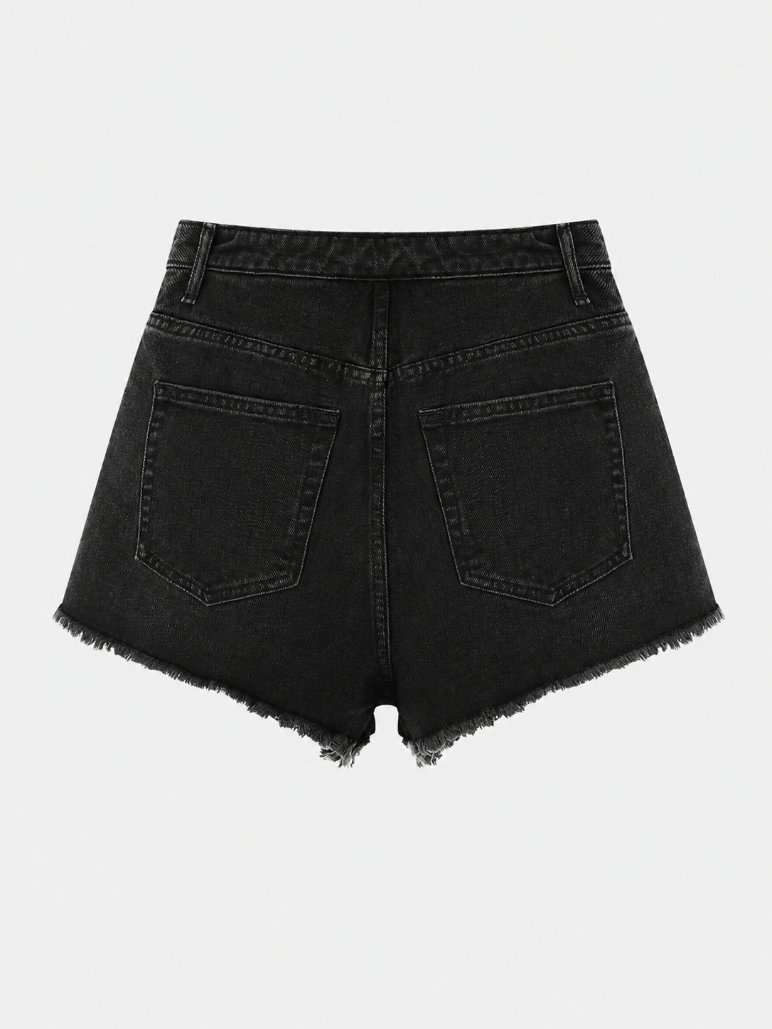 Washed black high-rise denim shorts, slim cropped fit — Glitter Noir