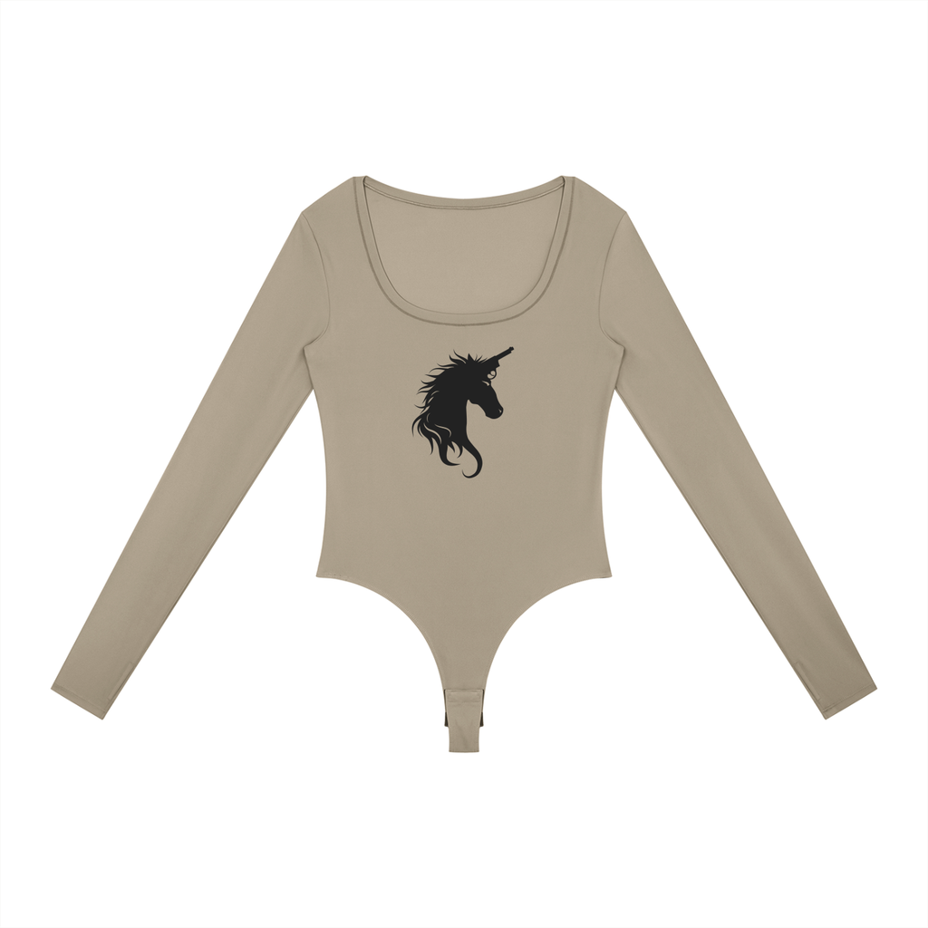 Women's Tight Long Sleeve Yoga Bodysuit - Glitter Noir