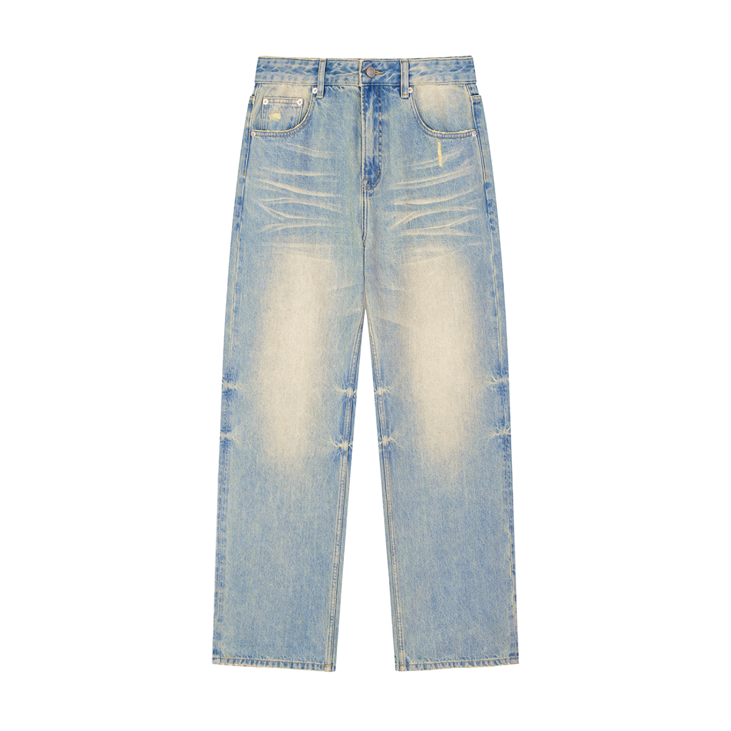 Sun Fade Raw Hem Denim Jeans - Glitter Noir