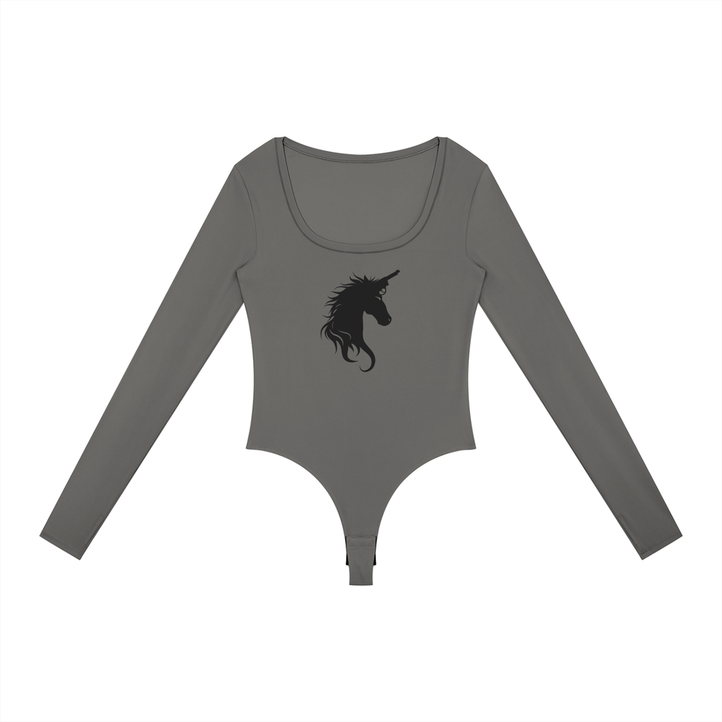 Women's Tight Long Sleeve Yoga Bodysuit - Glitter Noir