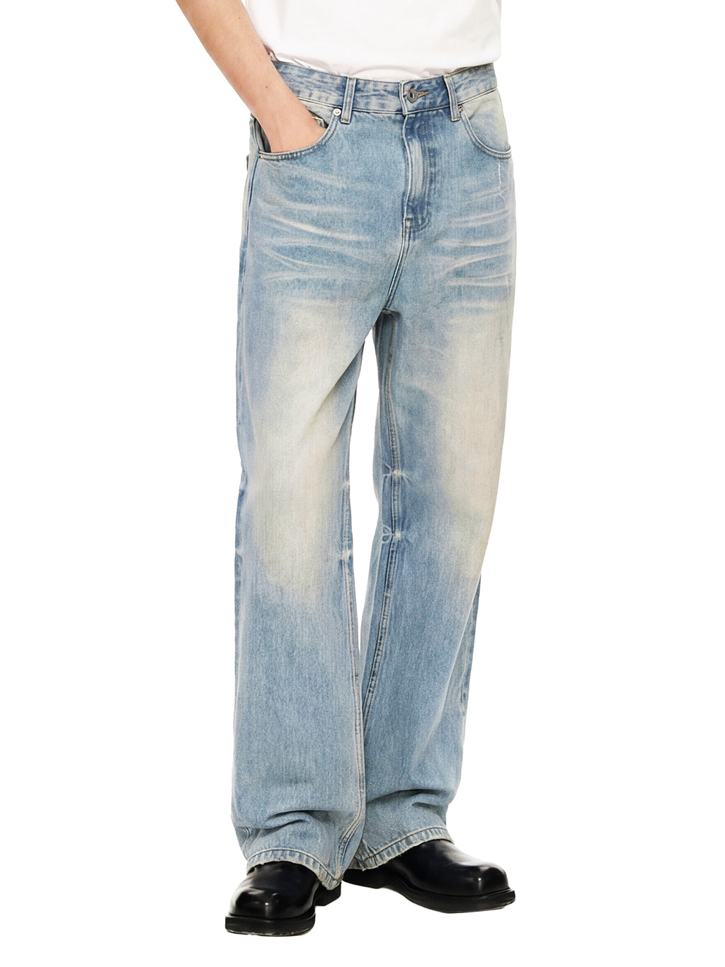 Sun Fade Raw Hem Denim Jeans - Glitter Noir