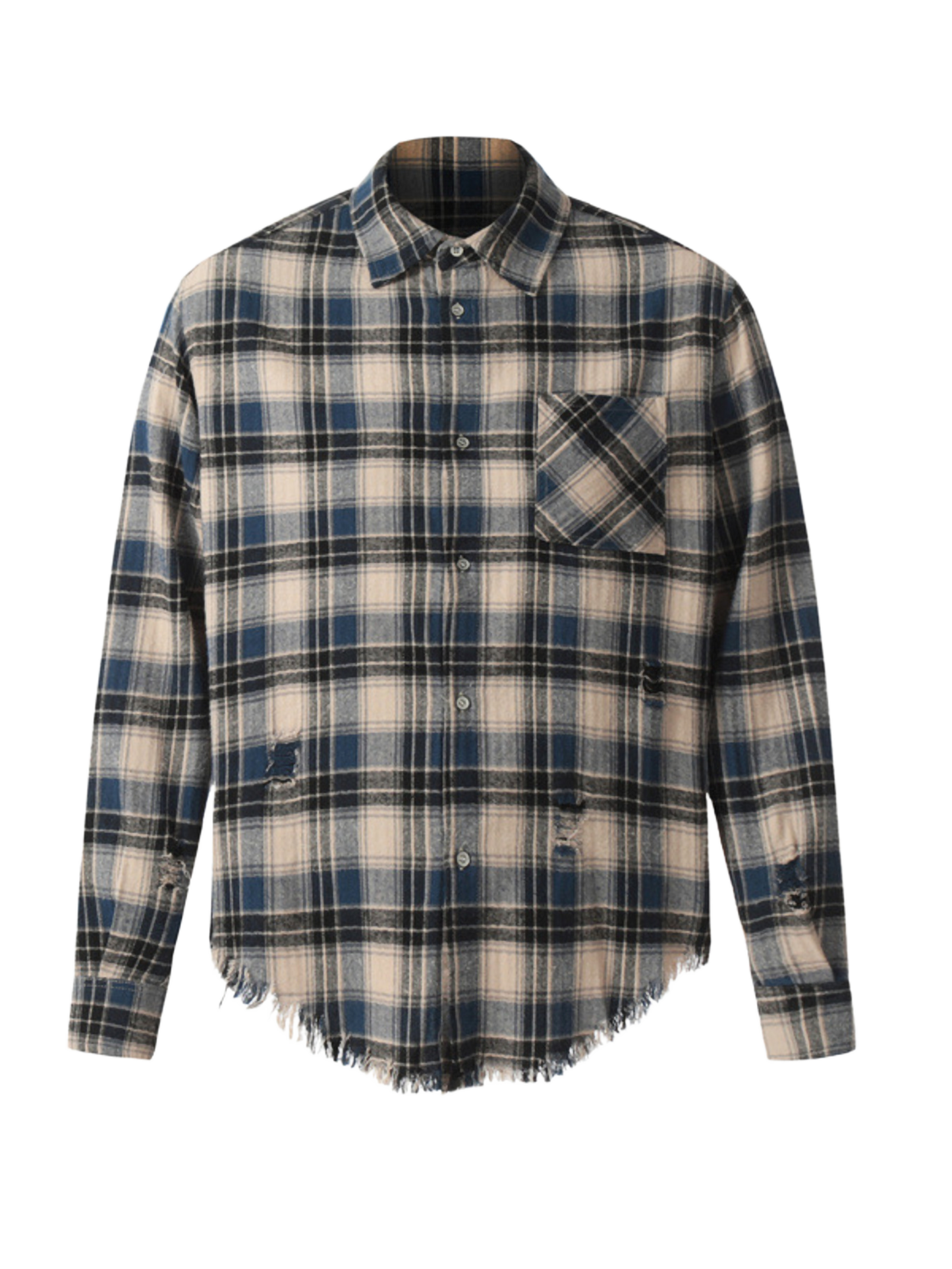 Raw Hem Plaid Shirt