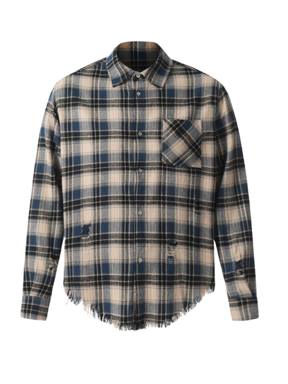 Raw Hem Plaid Shirt